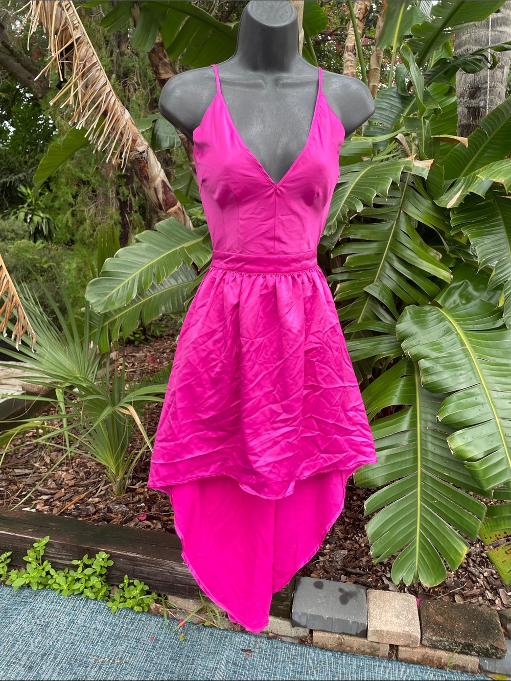 backless high, low magenta, pink dress